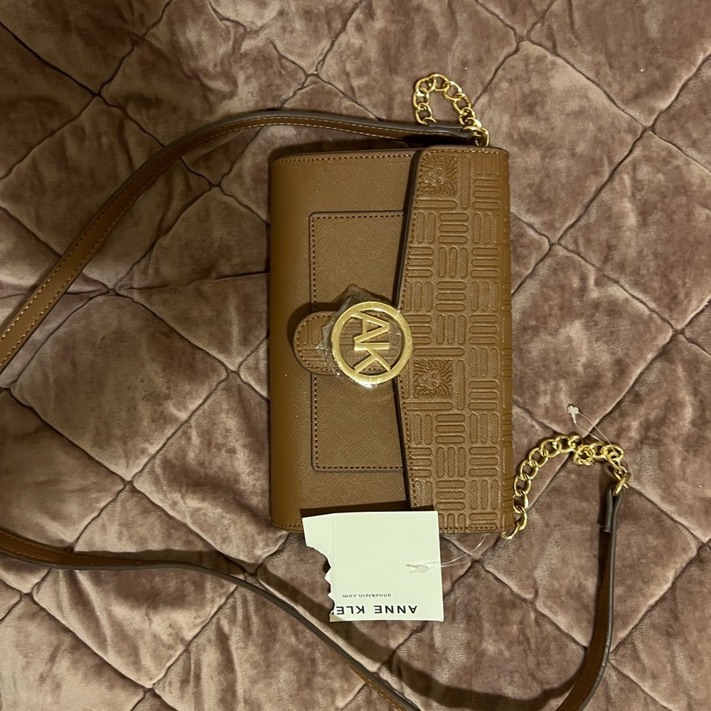 Anne Klein Gold and Brown Crossbody Bag with Sleek Design